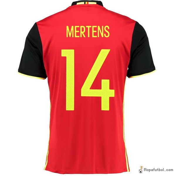 Camiseta Belgica Replica Primera Ropa Mertens 2016 Rojo Negro